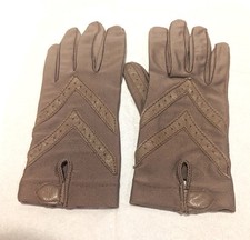 Vintage Isotoner Leather  Nylon Blend Driving Gloves One Size Taupe