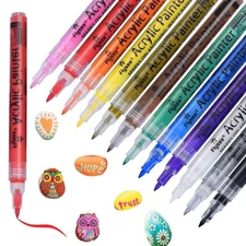 RIDINO Acrylic Marker Pens, 12-Color Set, Extra Fine Point, 0.7mm, Water-Resista