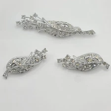Vintage Emmons Brooch Earrings Set Silver Tone Rhinestone Signed
