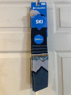 COLUMBIA OVER THE CALF SKI SOCKS: BLUE/GRAY: NEW WITH TAGS: SIZE L