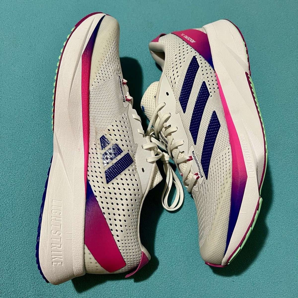 Adidas Adizero SL Men\'s Running Shoes White Lucid Blue Fuschia  Size 11 Adidas Adizero SL Running Shoes - 11 – PoppinTags main image 3