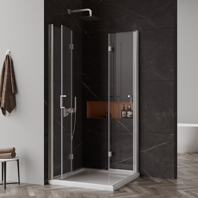 Duschkabine Dusche Eckeinstieg Falttür Duschabtrennung Duschwand Nano ESG 195cm