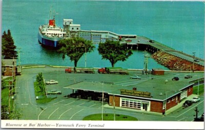 MV Bluenose Boat at Bar Harbor Ferry Terminal VTG Chrome Postcard Unposted A25