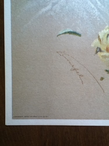 1909 Victorian Lady with Fancy Hairdo and Yellow Roses Vintage Old Lithograph - Picture 2 of 3
