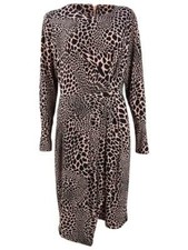 Alfani Women's SZ XS PINK BROWN ANIMAL PRINT Dress Faux Wrap Stretch Career NWT