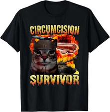 Circumcision Survivor Funny Oddly Specific Cat Meme Cats T-Shirt Gift for Dad, M