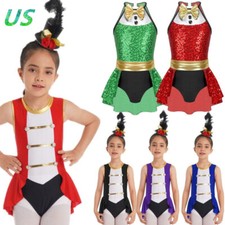 Girls Shiny Circus Ringmaster Performance Costume Gymnastics Dance Leotard