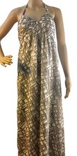 The Limited Maxi Dress Sz-2 Halter Gray Tan Geometric Lined 100% Cotton VTG Y2K