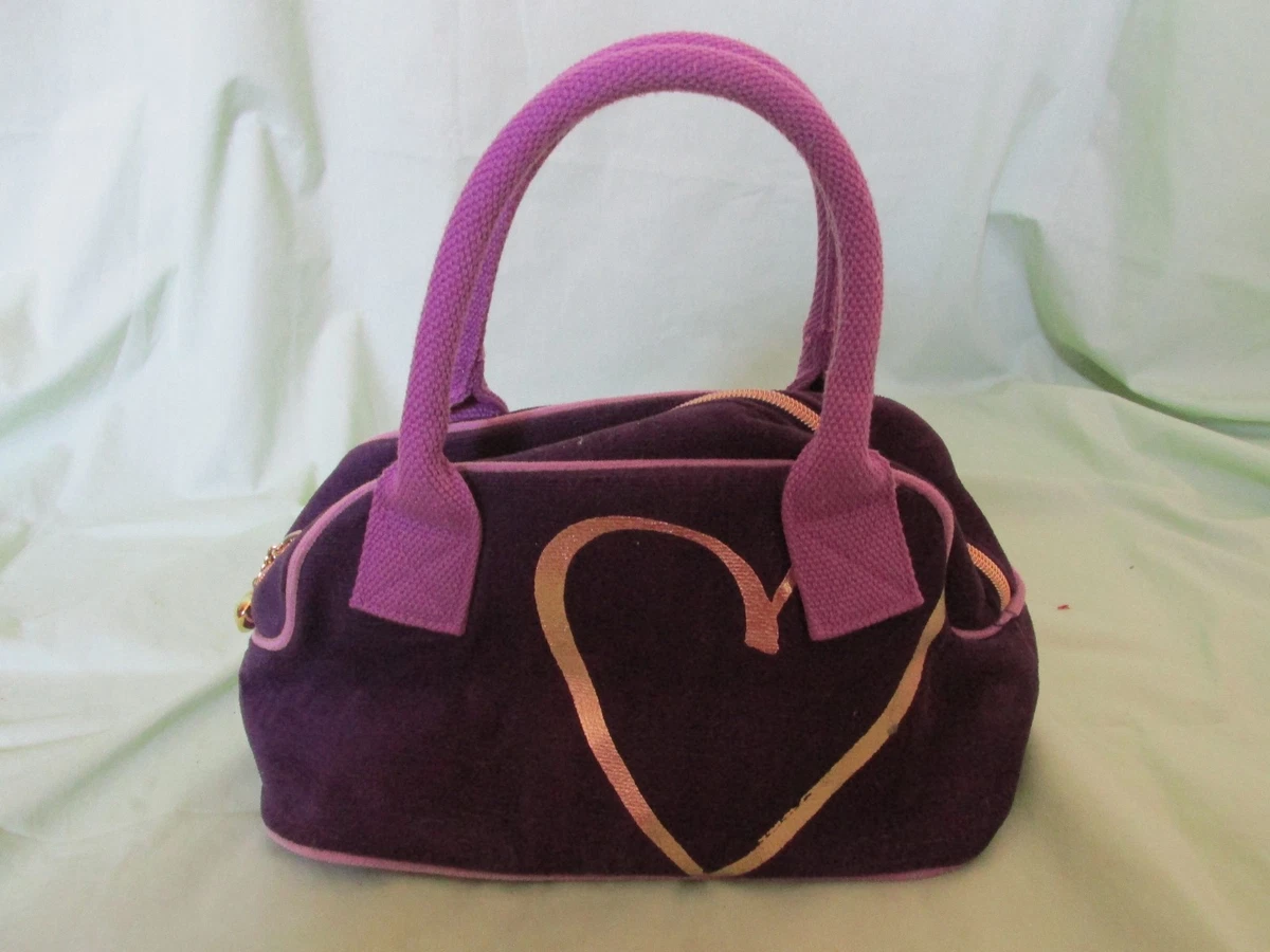 Women's Victoria's Secret Purple Velvet & Gold Heart Purse  Small Handbag Zip Up