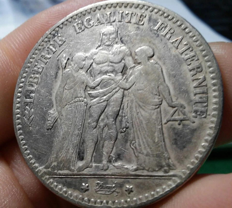 1875 France 5 Francs - F+/VF - KM # 820.1 - ASW .7234 oz - Image 3 of 4