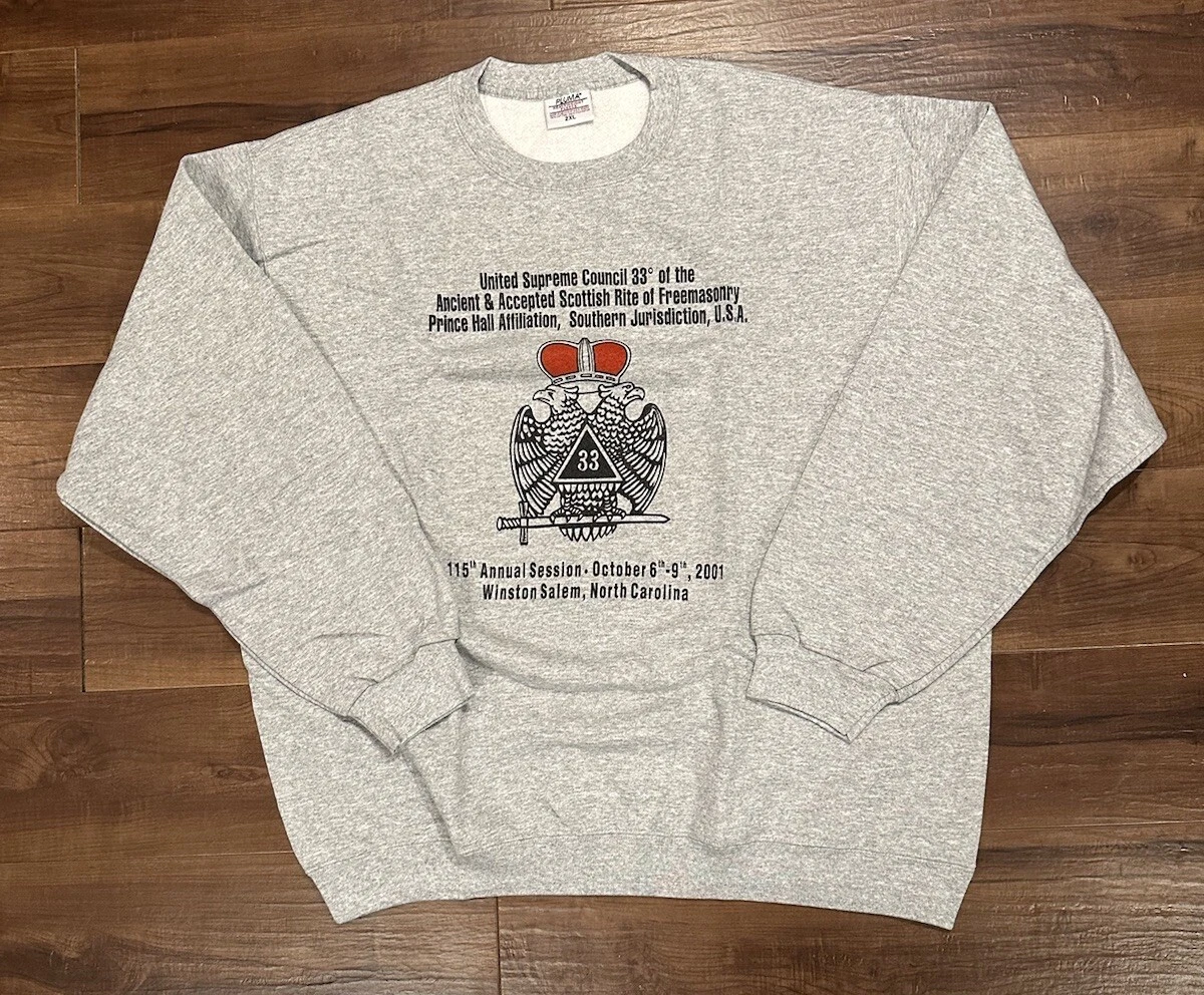 Sweat shirt DEADSTOCK vintage 2001 33ème degré franc maçonnerie Conseil suprême uni 2XL
