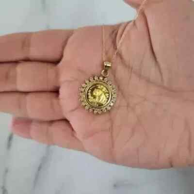 0.60Ct Round Cut Real Moissanite Panda Coin Charm Pendant 14K Yellow Gold Plated