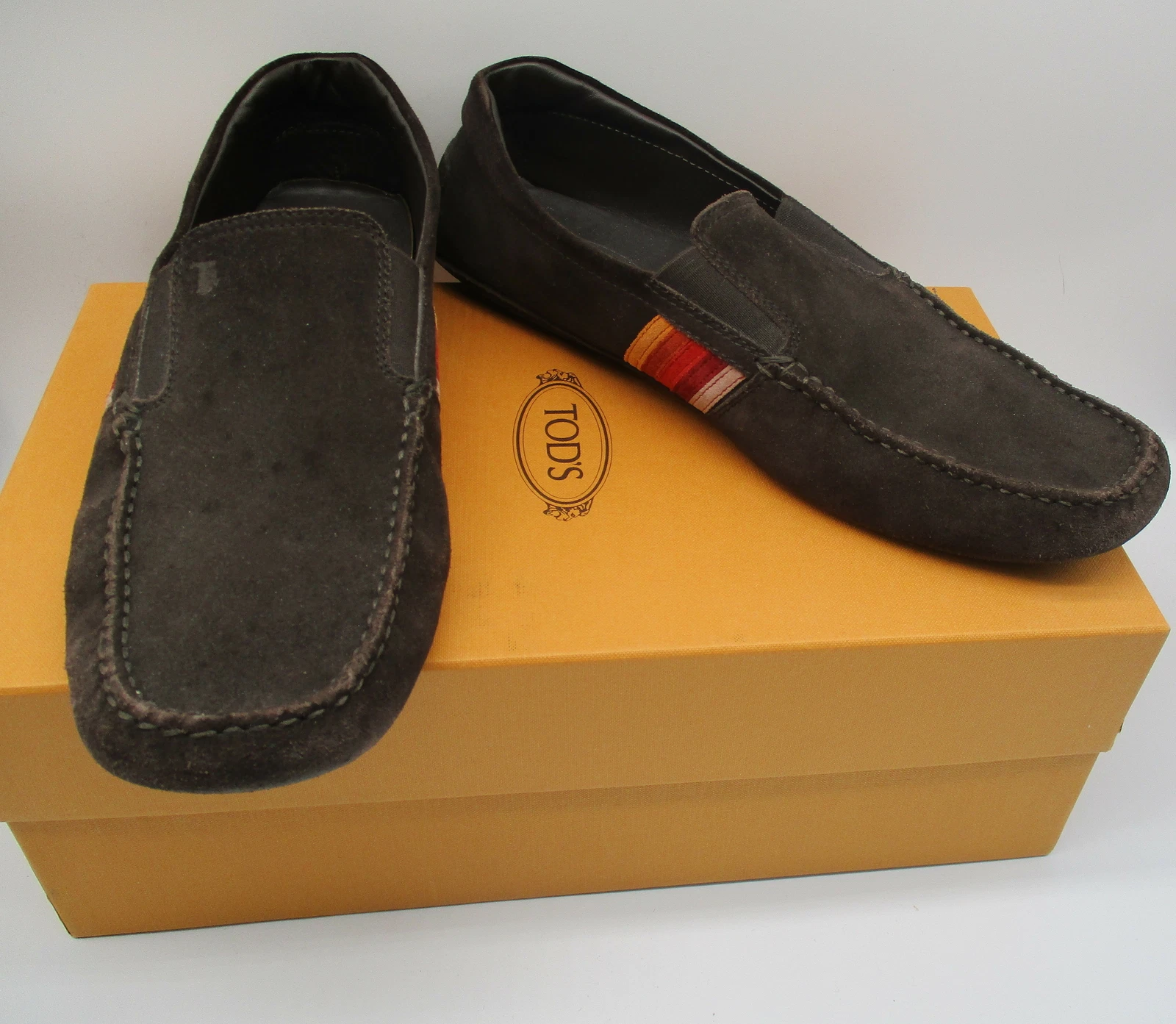 TOD’S Mocassino da guida TOD'S marrone scamosciato multicolore a righe taglia 9