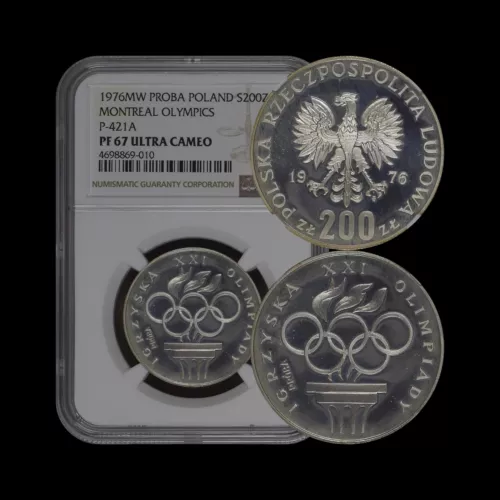 POLAND. 1976, 200 Zlotych, Silver - NGC PF67 - Montreal Olympic Flame RARE PROBA