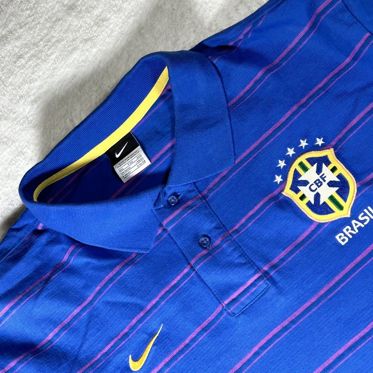 Brasil Soccer Nike Polo Shirt Brazil Solid Blue Polyester