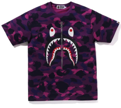 A Bathing Ape BAPE ''Color Camo Shark Tee'' Purple 1K80-109-008 Size XL NWT