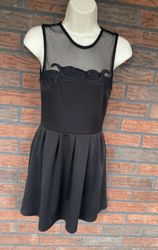 Black Mesh Bodice Dress Small Sleeveless Back Zip… - image 1