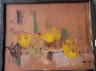Roland BIERGE - Dessin au pastel nature morte aux fruits Ecole de Paris - Photo 1/4