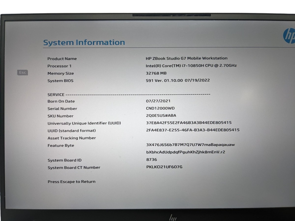 HP ZBOOK STUDIO G7 MOBILE WORKSTATION I7 2.7Ghz 32GB RAM 1TB HP ZBOOK STUDIO G7 MOBILE WORKSTATION I7 2.7Ghz 32GB RAM 1TB