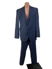 Daniel Cremieux Loro Piana Men’s Suit 100% Wool Navy Blue Stripe B-44L P-38x33