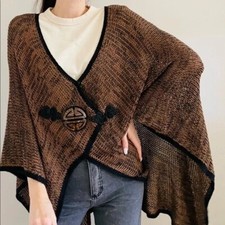 NWT Soft Surroundings Mei Ling Brown Marled Knit Wrap Style Poncho Cape One Size