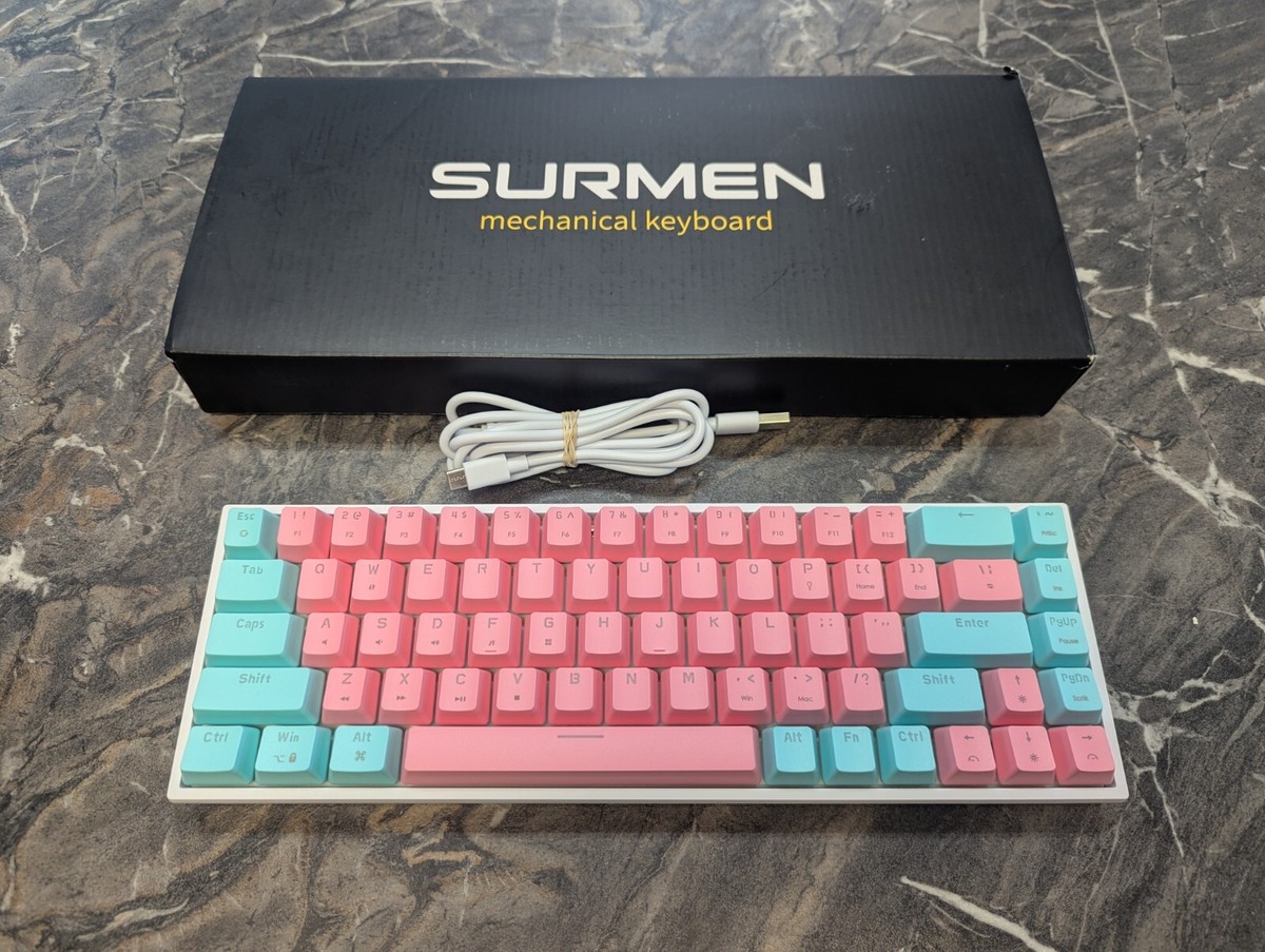 Surmen GT68 Wired Mechanical Gaming Keyboard, Pink White And Blue