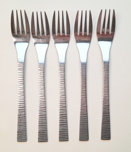 5 Vintage Viners Gabeln gestreift Zickzackmuster (unbekannt) 18/0 Edelstahl 71/8 Zoll 18,2 cm