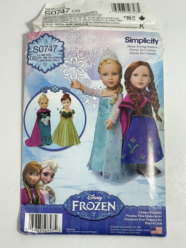 Simplicity Frozen Sewing Pattern #S0747 Doll Clothes 18" American Girl Uncut