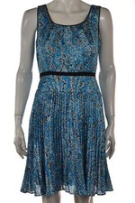 Ann Taylor Womens Dress Size 4P Blue White Paisley Sheath Knee Length Sleeveless