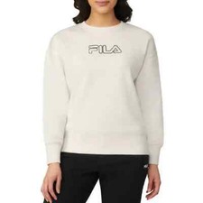 Fila Women's Logo Crewneck L/S Pullover Sweatshirt Cream Gardinia Medium NWOT