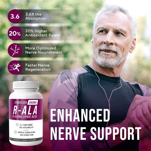NERVE RENEW R-ALA Stabilized R Alpha Lipoic Acid 600mg Nerve Support Suppleme... - Picture 3 of 7