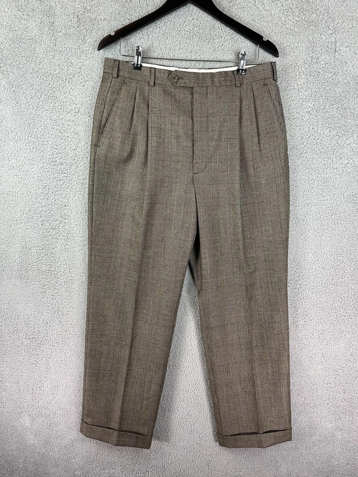 Brooks Brothers 346 Pants Mens 34x29 Glen Plaid Wool Cashmere Dress Slacks Men - Image 2 of 4