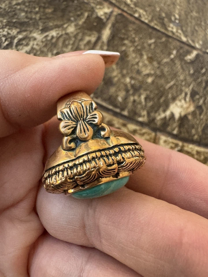 Винтажное тяжелое большое коктейльное кольцо из серебра 925 пробы с бирюзой BARSE размер 6,5 RG23391 - Изображение 2 из 4