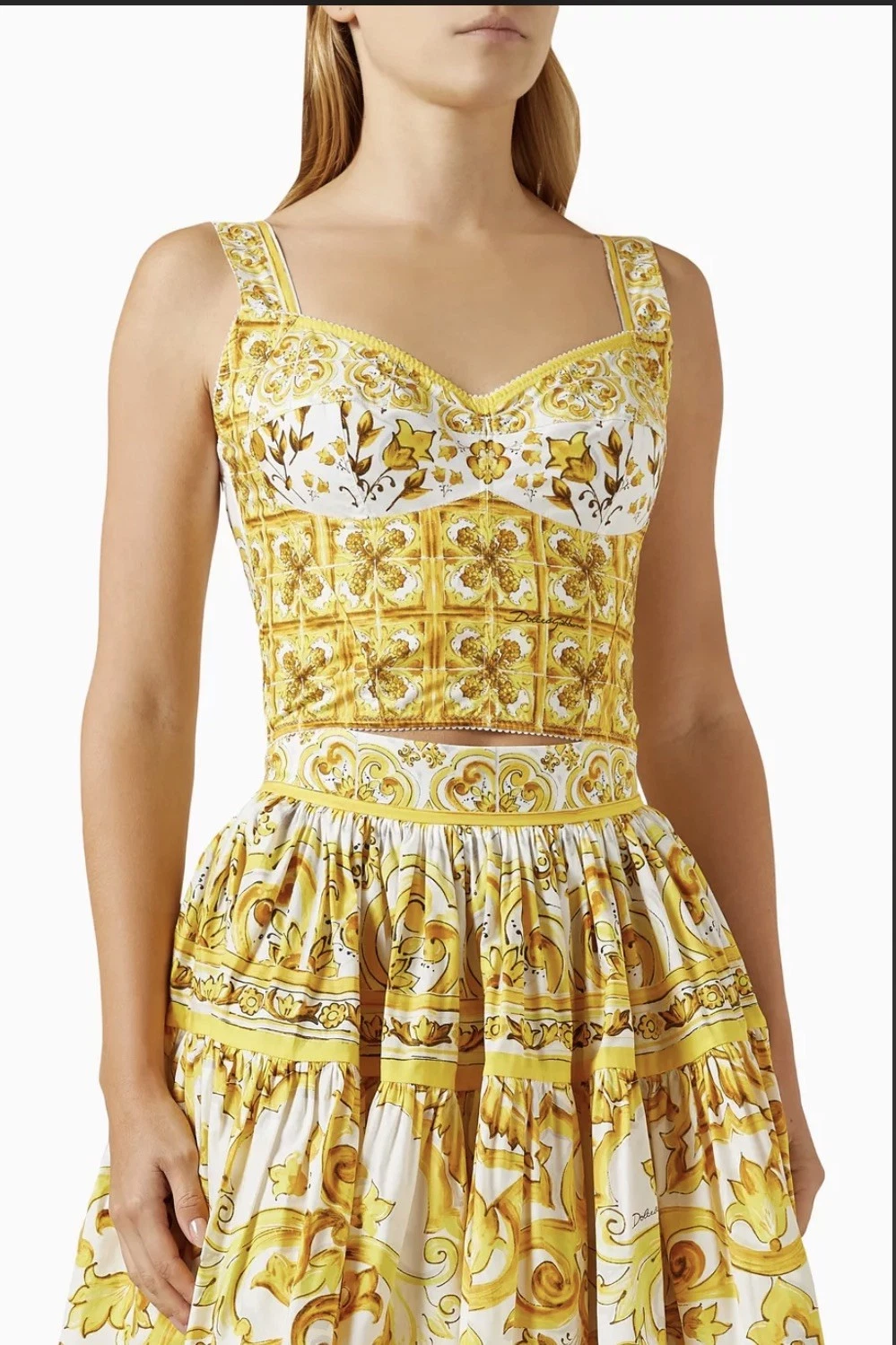 Dolce Gabbana — Dolce & Gabbana Silk Corset 38 IT (AU 6–8) Yellow Baroque Majolica Bustier $2300
