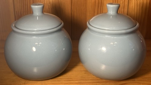 Mason Cash - Inghilterra Lotto 2 Mini Pentole Ceramica Blu 4” Cucina Barattolo con Coperchio Lucido - Foto 1 di 7