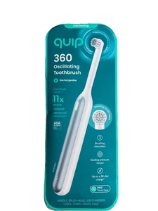 Quip Rev 360 Oscillating Rechargeable Electric Toothbrush, Bonus Brush Head New
