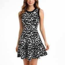 Kate Spade New York Black White Floral Knit Fit Flare Dress XS NJMU9171