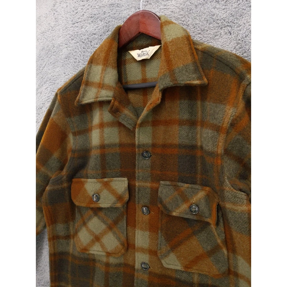 vtg 60s Woolrich Plaid Wool Shirt Jacket Size 40 L Lumberjack Heritage Hunting - Image 3 of 4