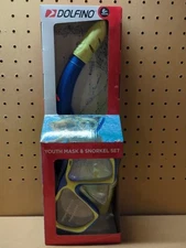 Dolfino Youth Mask & Snorkel 2-Piece Set Children 6+ Blue Yellow NEW IN BOX..