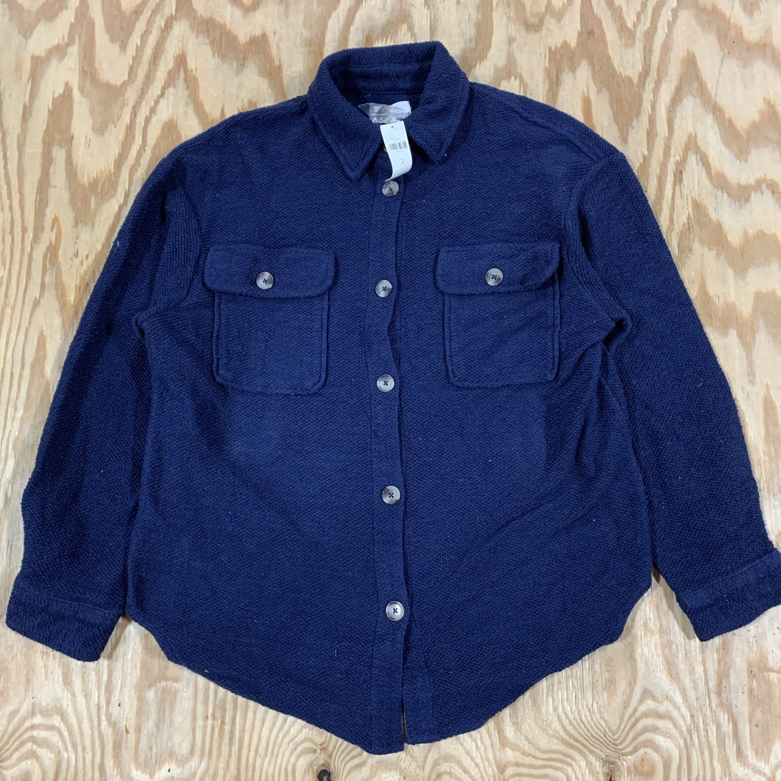 VETEMENTS By Anthropologie Knit Button Up Shacket Jacket Navy Blue Size Medium NWT $108