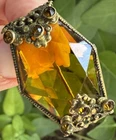 Art Deco Czech glass Brass Antique Vintage Brooch Pin Jewelry