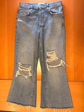 We The Free Baggy Wide Leg Flare Raw Fray Hem Distressed Jeans MedWash Denim 27