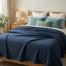100 Cotton Muslin Blanket 6Layer PreWashed Gauze Navy Blue 50x70 Inch