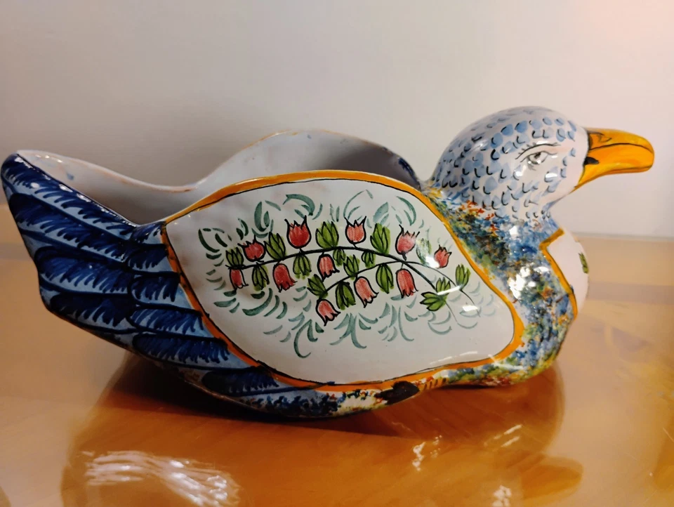 Henriot HR Quimper Faience Style Duck Bird  9" Planter Jardinière Vintage - Image 2 of 4