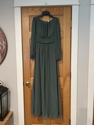 EverPretty NWT Small Chiffon Lantern Sleeve Olive Green Floor Length Lined Dress