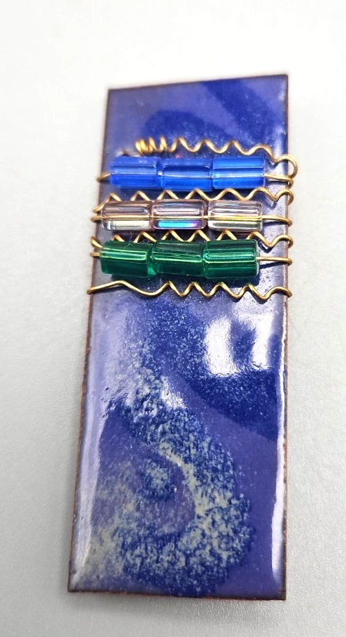 Vtg Enamel Brooch Artisan Wire Wrapped Glass Beads Abstract Modernist Pin, B136