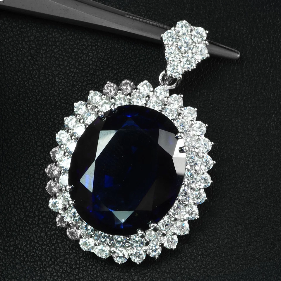 DOUBLE HALO PENDANTS ROYAL BLUE TANZANITE 34.95CT 925 STERLING SILVER HANDMADE - Image 2 of 4