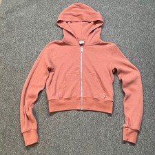 Tna Aritzia Women's 2XS Pink Waffle Knit Full Zip Cropped Hoodie Thermal