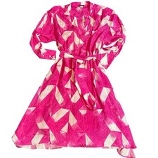 Natori 100% Silk Abstract Print Muumuu Kaftcan Shirt Dress XL Resort Luxury