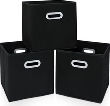 Fabric Cloth Storage Bins,Cube Organizer with Dual Handles 3 Pack, Black